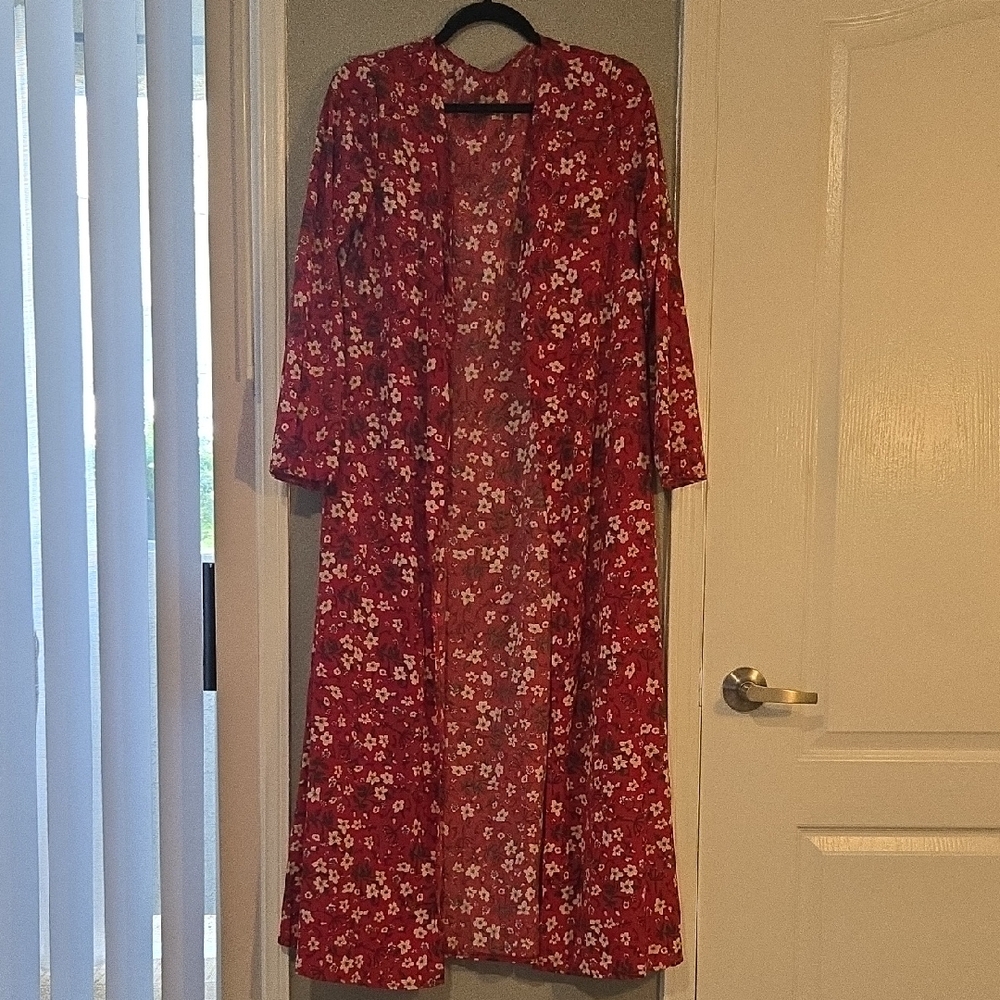 Red Floral Long Kimono/Cardigan